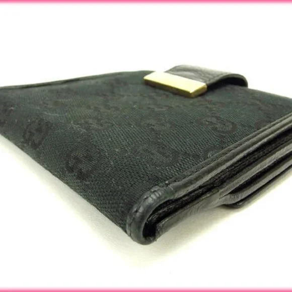 Gucci Wallet Purse Folding wallet G logos Black Woman Authentic Used K202 - Picture 3 of 6
